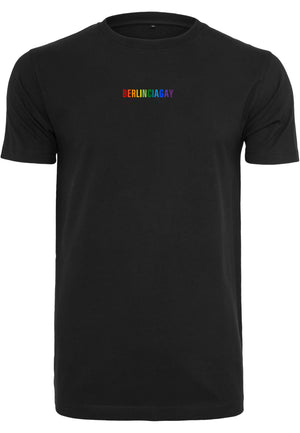 BERLINCIAGAY Organic Pride in Schwarz, Vorderseite, Regenbogen-Schriftzug BERLINCIAGAY auf der Brust
