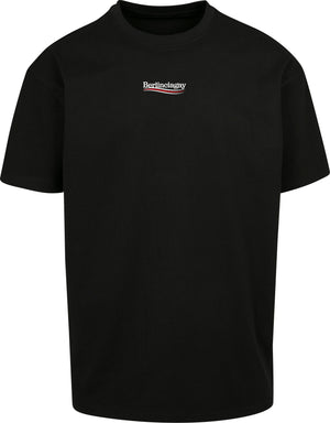 BERLINCIAGAY Political Heavy Oversize in Schwarz, Vorderseite liegend, kleines Logo mit roter Welle auf der Brust